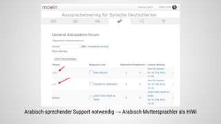 Arabisch-sprechender Support notwendig → Arabisch-Muttersprachler als HiWi
 