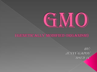 GMO(GENETICALLY MODIFIED ORGANISM) BY: JENNY GAPOY BSED 1C 