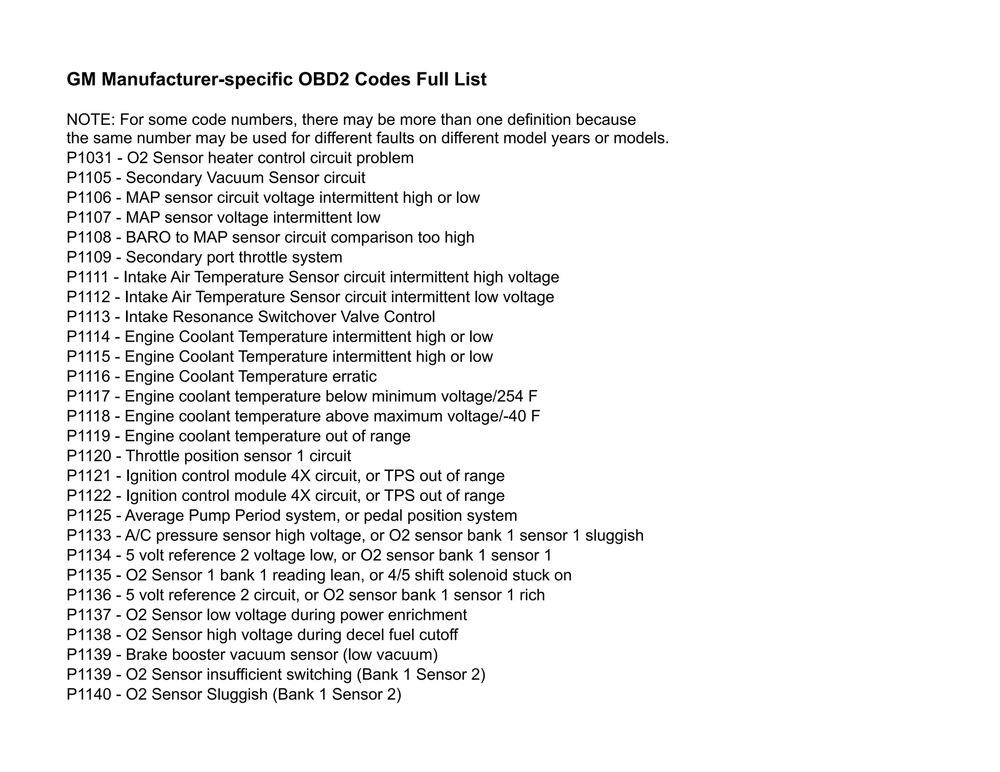 GM OBD2 Code List (PDF) PDF Motorcycles Automotive
