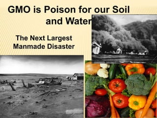 GMO is Poison for our Soil
and Water
The Next Largest
Manmade Disaster
 