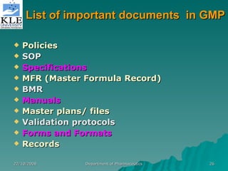 GMP AND cGMP CONSIDERATIONS | PPT