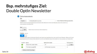 Seite 14
Bsp. mehrstuﬁges Ziel:
Double OptIn Newsletter
 