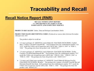Recall Notice Report (RNR)
Traceability and Recall
 