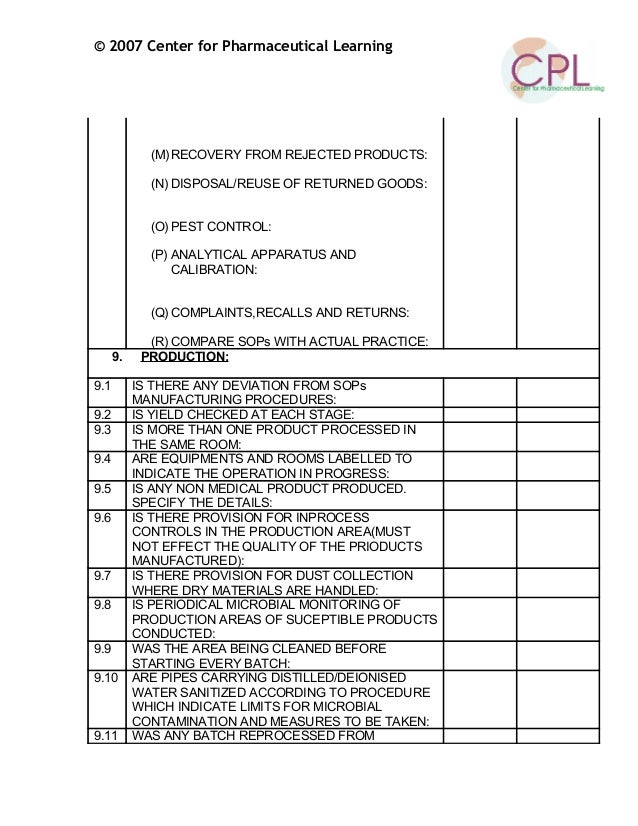 gmp checklist