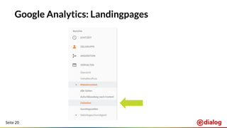 Seite 20
Google Analytics: Landingpages
 