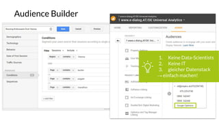 Audience Builder
1. Keine Data-Scientists
2. Keine IT
3. gleicher Datenstack
→ einfach machen!
 