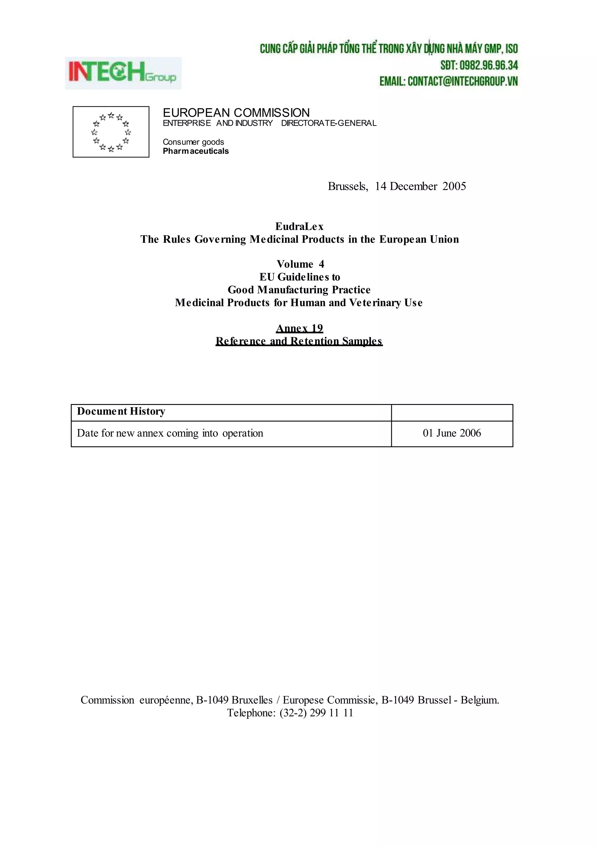 Phụ lục 19 tiêu chuẩn GMP EU về lưu mẫu tham khảo | DOCX