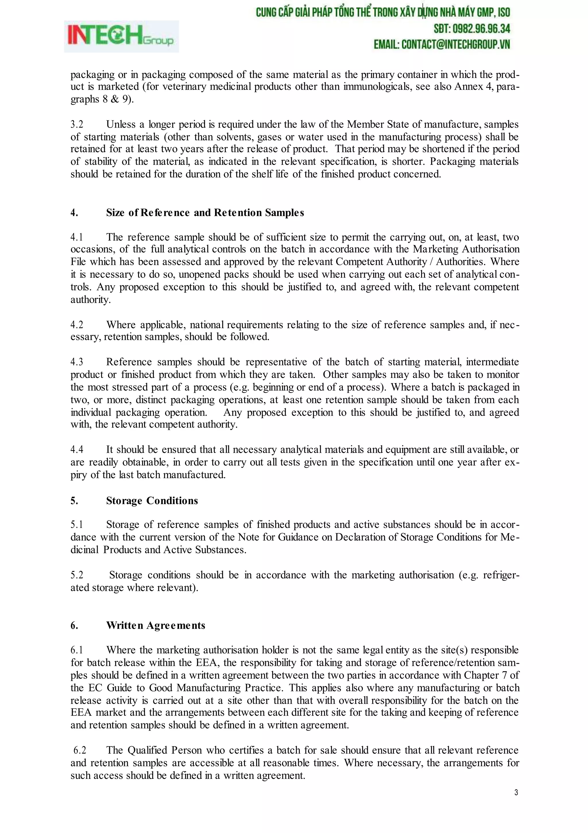 Phụ lục 19 tiêu chuẩn GMP EU về lưu mẫu tham khảo | DOCX