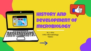 M.J. Afra
I MSc Microbiology
TBAKC
History and
development of
microbiology
 