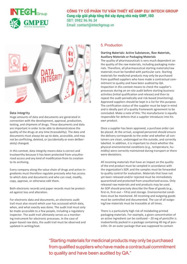 GMP Regulations Your product and process Quality control Responsibilities