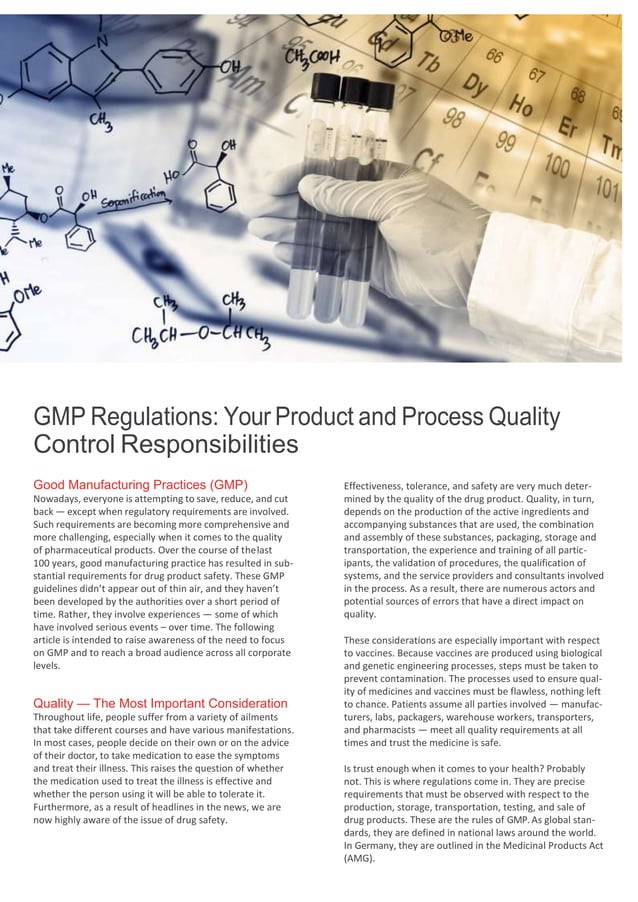 GMP Regulations Your product and process Quality control Responsibilities