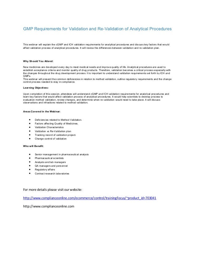 Gmp requirements for validation and re