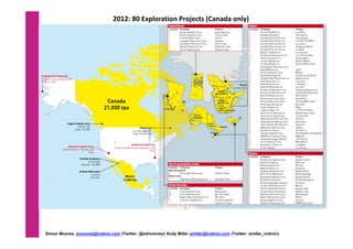 2012: 80 Exploration Projects (Canada only) 
Simon Moores, smoores@indmin.com (Twitter: @sdmoores)/ Andy Miller amiller@indmin.com (Twitter: amiller_indmin)
 