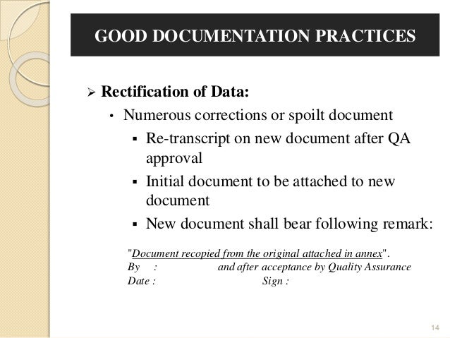 GMP - GOOD DOCUMENTATION PRACTICES