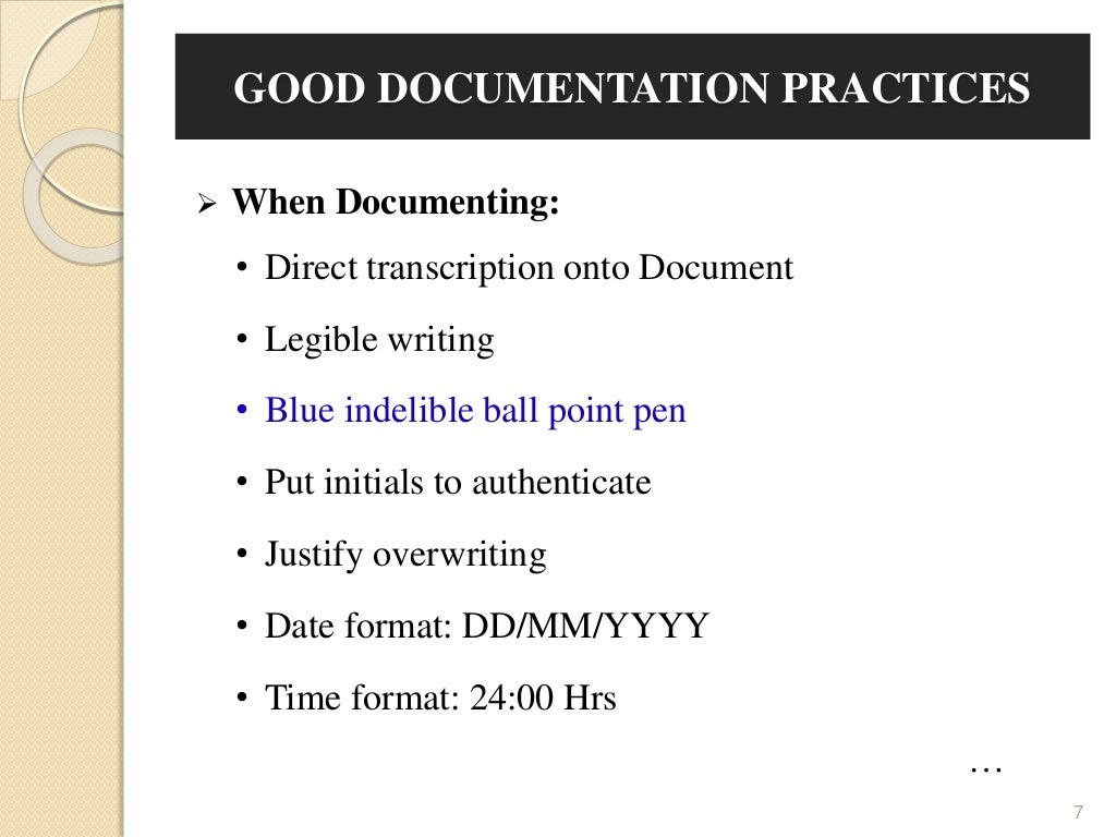 GMP GOOD DOCUMENTATION PRACTICES