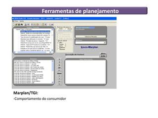 Ferramentas de planejamento




Marplan/TGI:
-Comportamento do consumidor
 