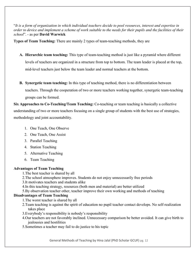 General methods of teaching