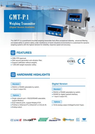 GMT-P1 Weighing Transmitter (Digital version available)