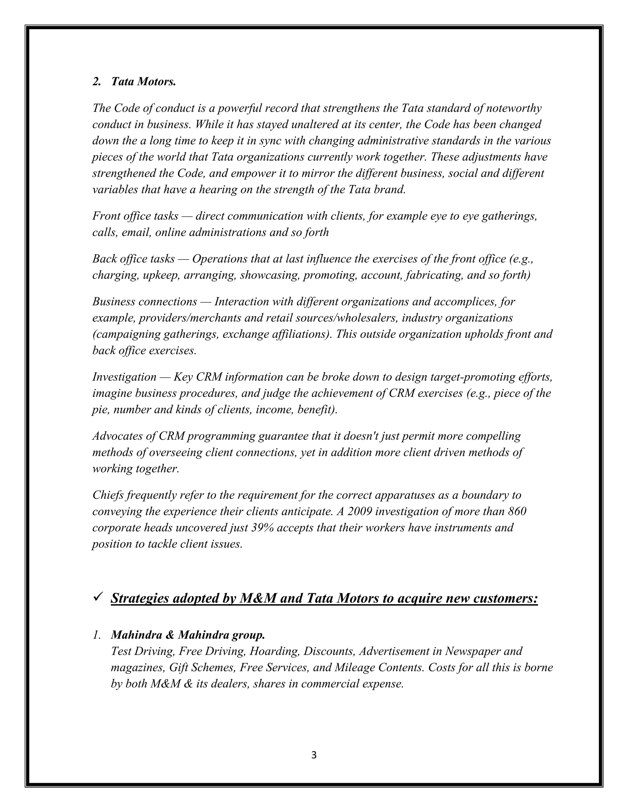 CRM of TATA Motors & Mahindra and Mahindra. | PDF