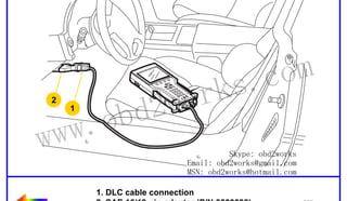 RETURN TO MAIN MENU

2

1

wor
d2
ob

ww.
w

om
s.c
k

Skype: obd2works
Email: obd2works@gmail.com
MSN: obd2works@hotmail.com

1. DLC cable connection
2. SAE 16/19 pin adapter (P/N 3000098)

www.xcar360.com

 
