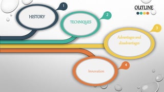 33
1
2
4
Innovation
Advantages and
disadvantages
HISTORY
TECHNIQUES
OUTLINE
 