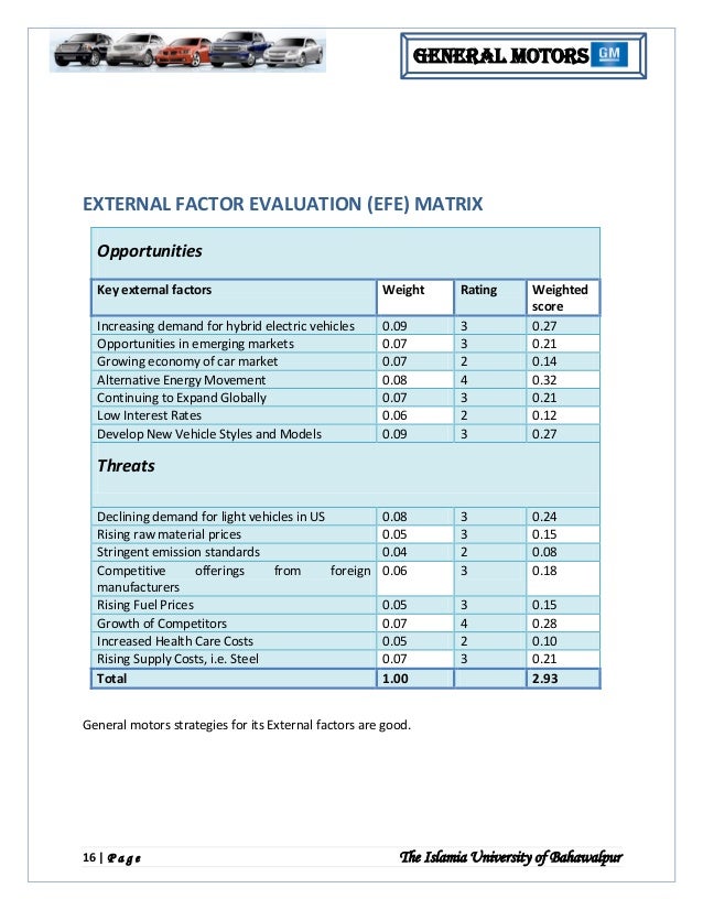 efe matrix for university View 9792930 from acct 525 at kenyatta university exercise 3b develop an efe matrix for hershey company the external factor evaluation (efe) matrix evaluates the external opportunities and. efe matrix for university View 9792930 from acct 525 at kenyatta university exercise 3b develop an efe matrix for hershey company the external factor evaluation (efe) matrix evaluates the external opportunities and.
