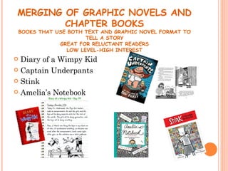 MERGING OF GRAPHIC NOVELS AND
        CHAPTER BOOKS
 BOOKS THAT USE BOTH TEXT AND GRAPHIC NOVEL FORMAT TO
                ...