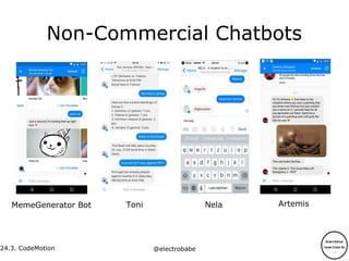 24.3.
24.3. CodeMotion @electrobabe
Non-Commercial Chatbots
MemeGenerator Bot Toni Nela Artemis
 