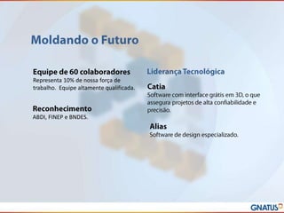 Representa 10% de nossa força de
trabalho. Equipe altamente qualificada.

ABDI, FINEP e BNDES.

 