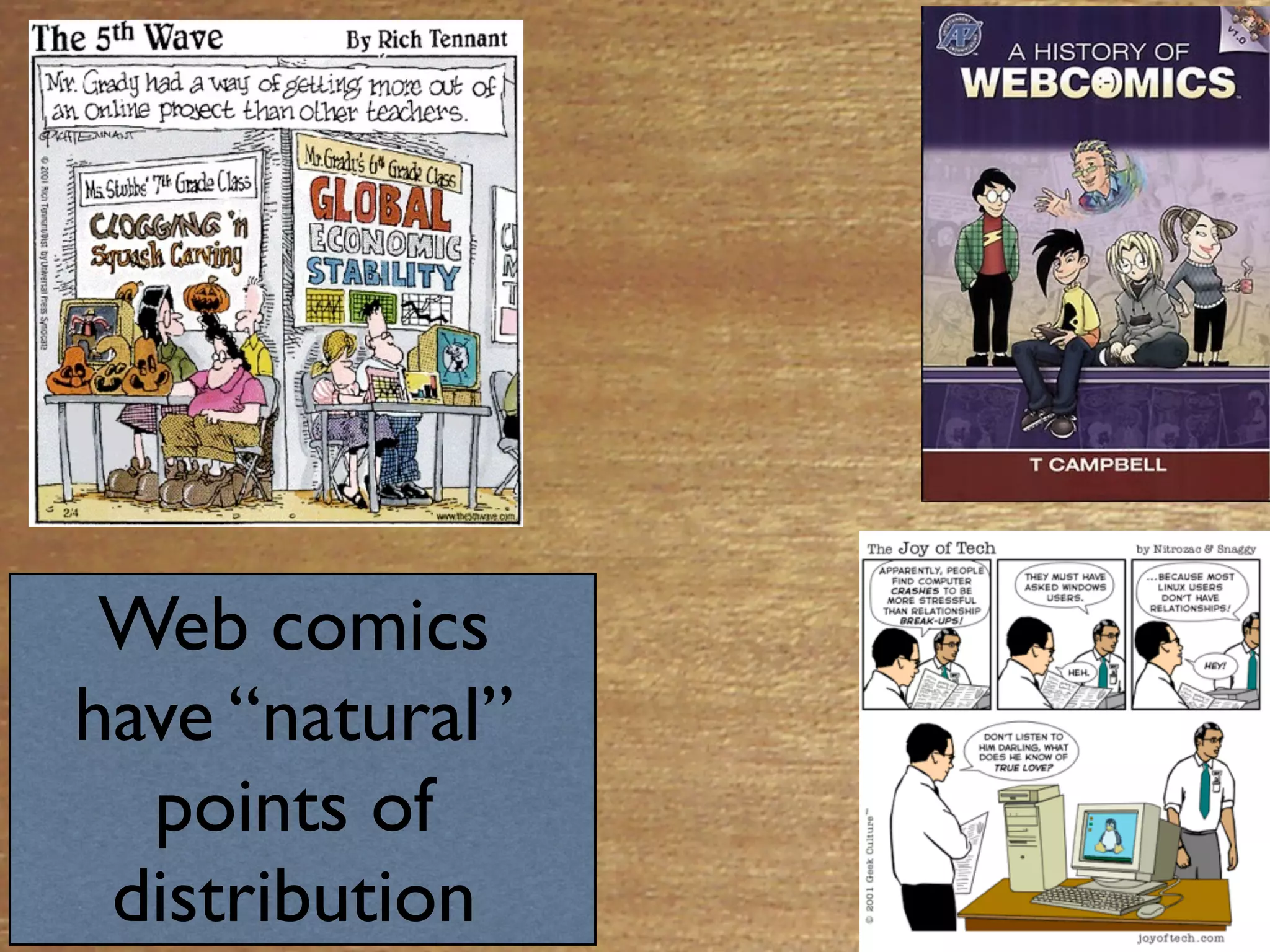 Web comics
have “natural”
  points of
 distribution
 
