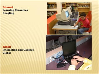 Internet
Learning Resources
Googling

Email

Interaction and Contact
Global

 