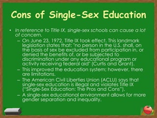 single sex classrooms debate