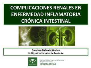 COMPLICACIONES RENALES EN
ENFERMEDAD INFLAMATORIA
CRÓNICA INTESTINAL
Francisco Gallardo Sánchez
U. Digestivo Hospital de Poniente
 