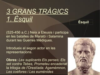 Cicle Tebà:   Èdip, Antígona, Ismene, Iocasta... Antígona ret rituals al cos de Polinices. 