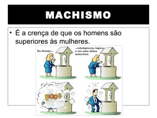 MACHISMO
• É a crença de que os homens são
  superiores às mulheres.
 