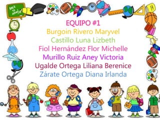 EQUIPO #1
Burgoin Rivero Maryvel
Castillo Luna Lizbeth
Fiol Hernández Flor Michelle
Murillo Ruiz Aney Victoria
Ugalde Ortega Liliana Berenice
Zárate Ortega Diana Irlanda
 
