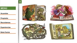 MENÚ
Acuerdos
Propósito
Recordemos
Experiencias
Ideas fuerza
 