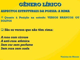 GÊNERO LÍRICO ASPECTOS ESTRUTURAIS DA POESIA: A RIMA Vinícius de Morais 