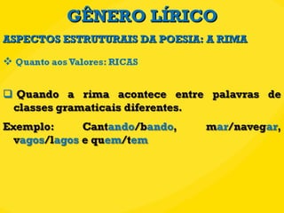 GÊNERO LÍRICO ASPECTOS ESTRUTURAIS DA POESIA: A RIMA 