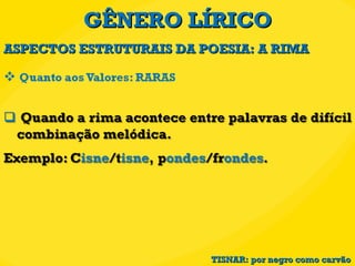 GÊNERO LÍRICO ASPECTOS ESTRUTURAIS DA POESIA: A RIMA TISNAR: por negro como carvão 