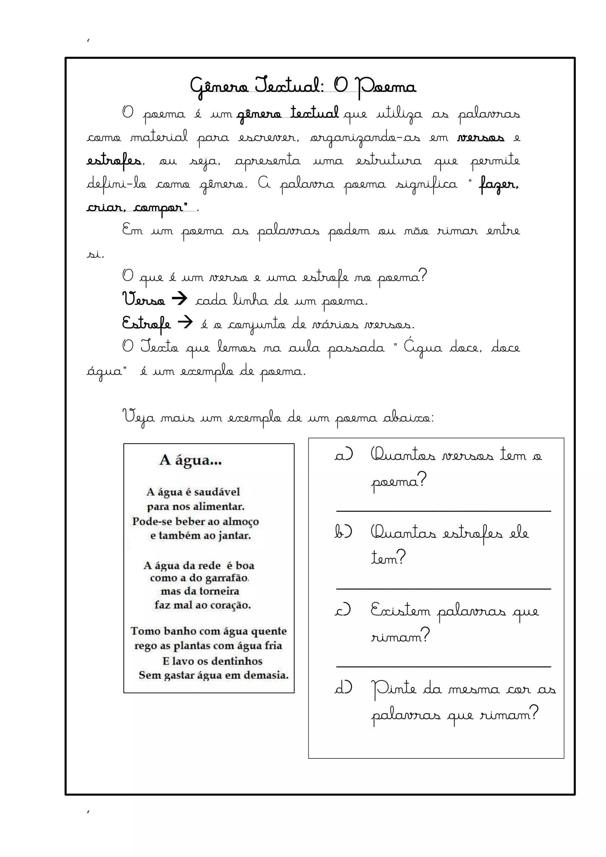 Gênero textual: O Poema 3º Ano do Ensino Fundamental | PDF