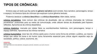 Gênero Textual sobre Crônicas, 8º e 9º | PPTX