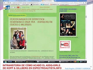 Paula Nogales, GÉNERO Y ASPERGER
INTRAHISTORIA DE CÓMO ACABÓ EL ASSQ-GIRLS
DE KOPP & GILLBERG EN ESPECTROAUTISTA.INFO
27
 