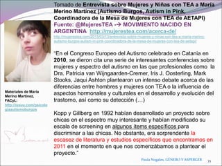 Tomado de Entrevista sobre Mujeres y Niñas con TEA a María
Merino Martínez (Autismo Burgos, Autism in Pink,
Coordinadora d...