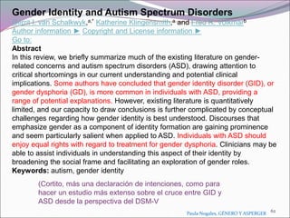 Paula Nogales, GÉNERO Y ASPERGER
Gender Identity and Autism Spectrum Disorders
Gerrit I. van Schalkwyk,a,* Katherine Kling...