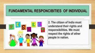 2. The citizen of India must
understand their rights and
responsibilities. We must
respect the rights of other
people in nation.
 