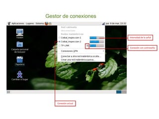 Gestor de conexiones


                       Intensidad de la señal



                       Conexión con contraseña




    Conexión actual
 
