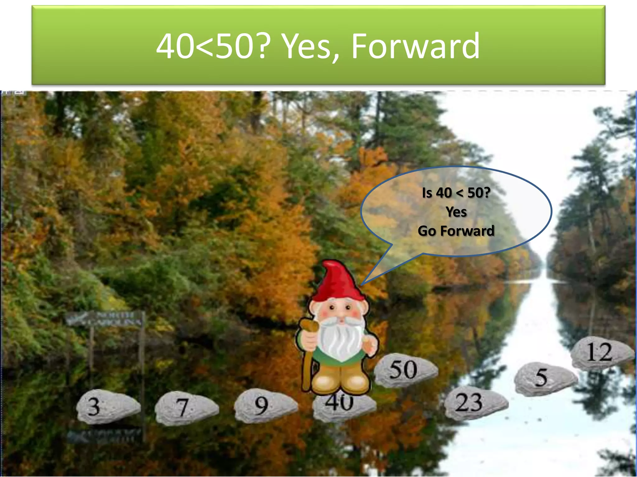 40<50? Yes, Forward
Is 40 < 50?
Yes
Go Forward
 