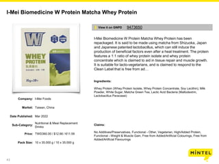 43
I-Mei Biomedicine W Protein Matcha Whey Protein
I-Mei Biomedicine W Protein Matcha Whey Protein has been
repackaged. It...