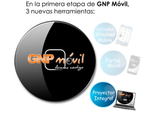 En la primera etapa de  GNP Móvil,   3 nuevas herramientas: Cotizador Windows Mobile Proyector Integral Portal Móvil 